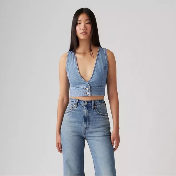 Levi’s Raine Denim Crop Top XL - Picture 2 of 4